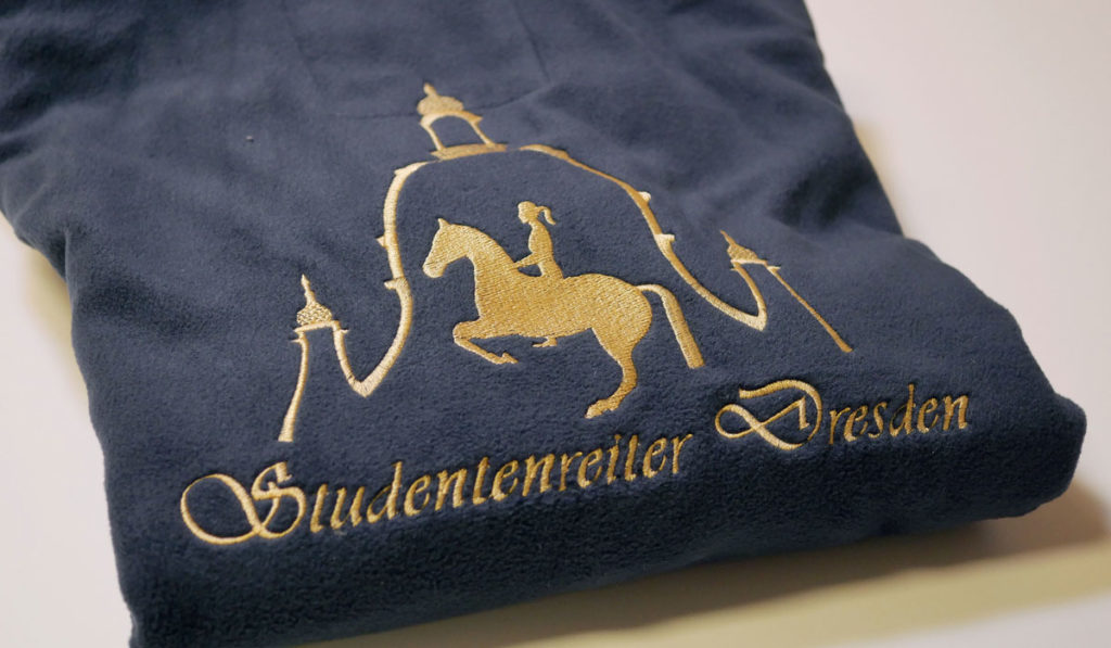 Direkteinstickung - goldener Logostick Studentenreiter Dresden